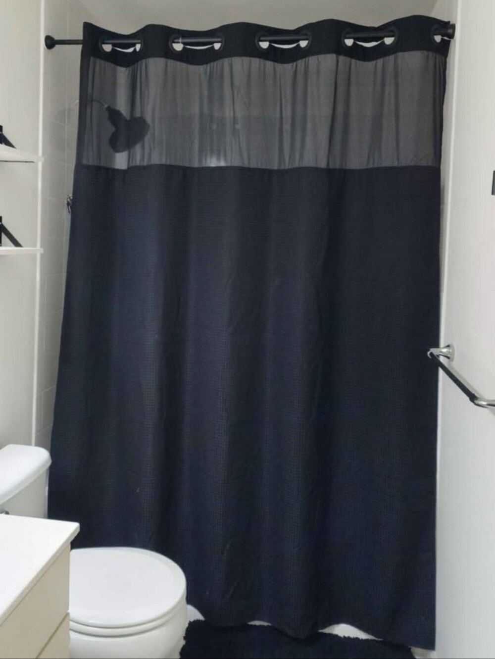 No Hooks Required Dotted Waffle Weave Shower Curtain with Snap in Liner